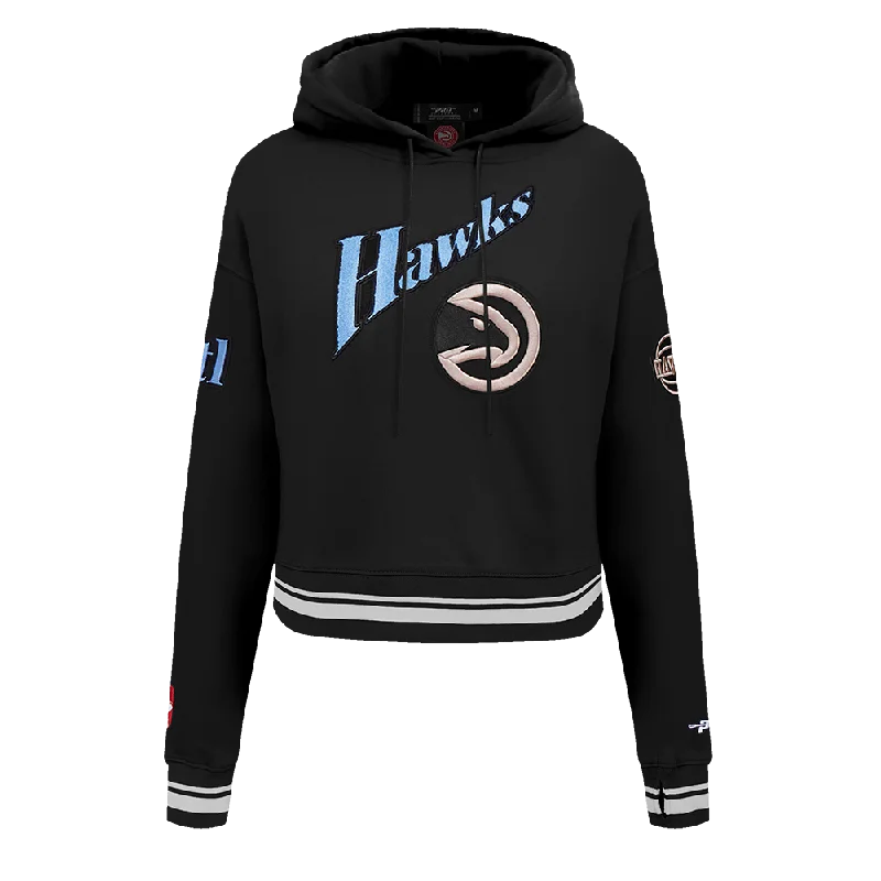 NBA ATLANTA HAWKS CITY EDITION 24-25 WOMEN'S RIB FLC CROPPED PO HOODIE (BLACK)