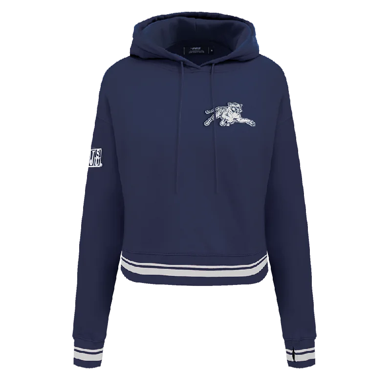 JACKSON STATE UNIVERSITY CLASSIC WOMEN'S RIB FLC CROPPED PO HOODIE (MIDNIGHT NAVY)