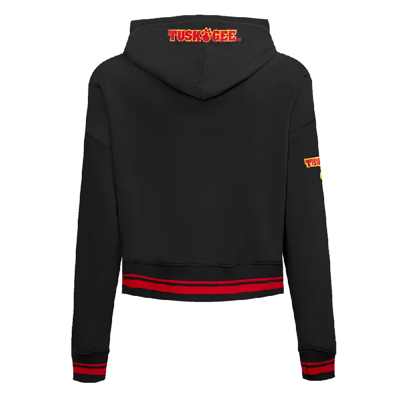 TUSKEGEE UNIVERSITY CLASSIC WOMEN'S RIB FLC CROPPED PO HOODIE (BLACK/RED/BLACK)