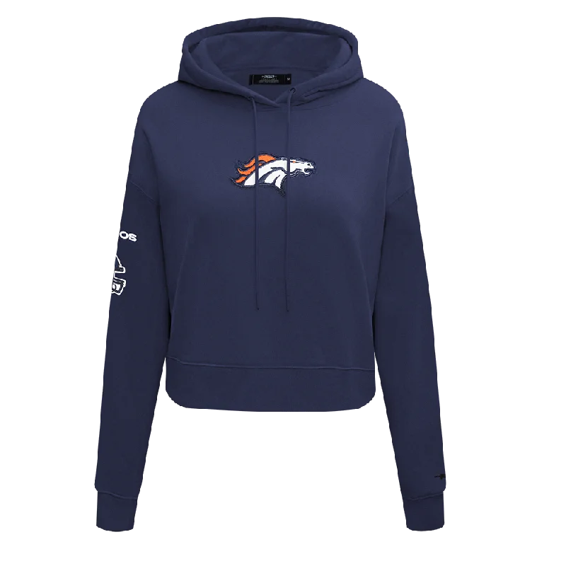 NFL DENVER BRONCOS CLASSIC WOMEN'S FLC CROPPED PO HOODIE (MIDNIGHT NAVY)