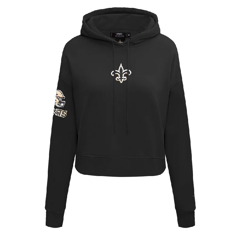 NFL NEW ORLEANS SAINTS CLASSIC WOMEN'S FLC CROPPED PO HOODIE (BLACK)