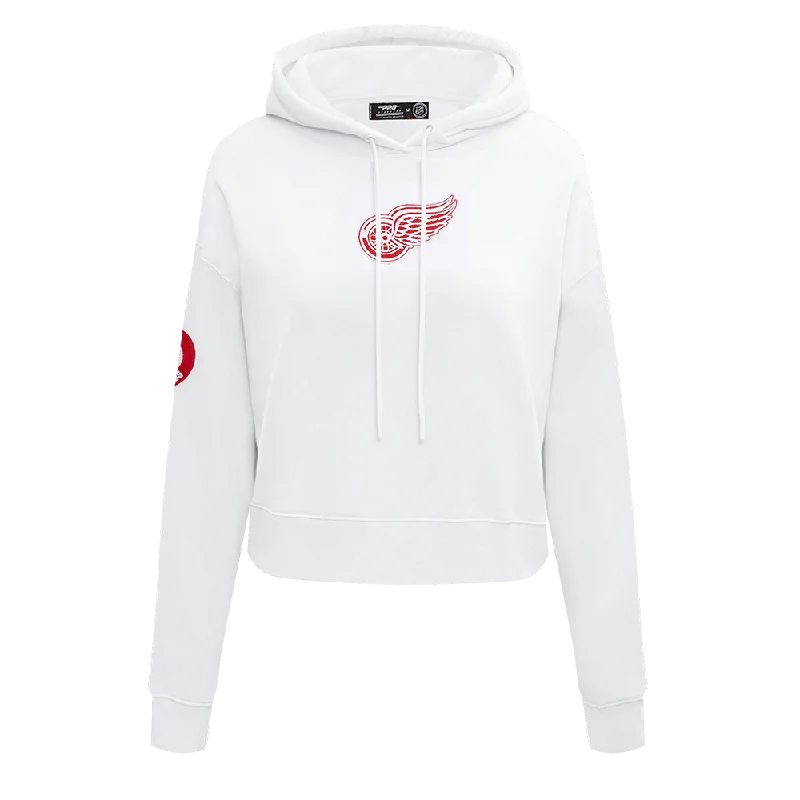 NHL DETROIT RED WINGS CLASSIC WOMEN'S FLC CROPPED PO HOODIE (WHITE)