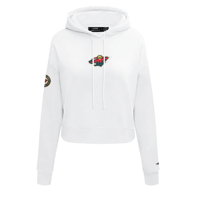 NHL MINNESOTA WILD CLASSIC WOMEN'S CROPPED FLC PO HOODIE (WHITE)