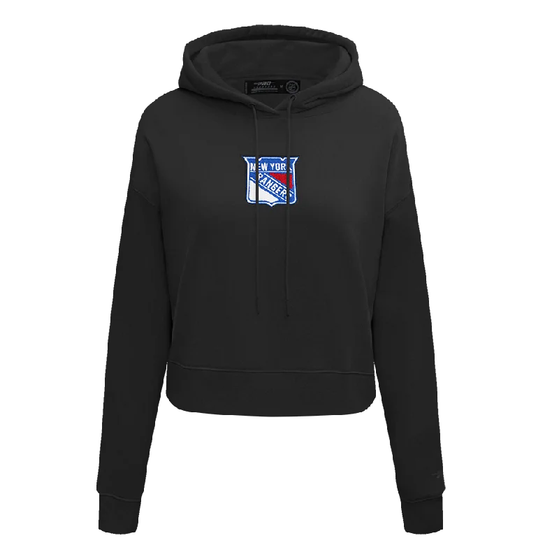 NHL NEW YORK RANGERS CLASSIC WOMEN'S FLC CROPPED PO HOODIE (BLACK)