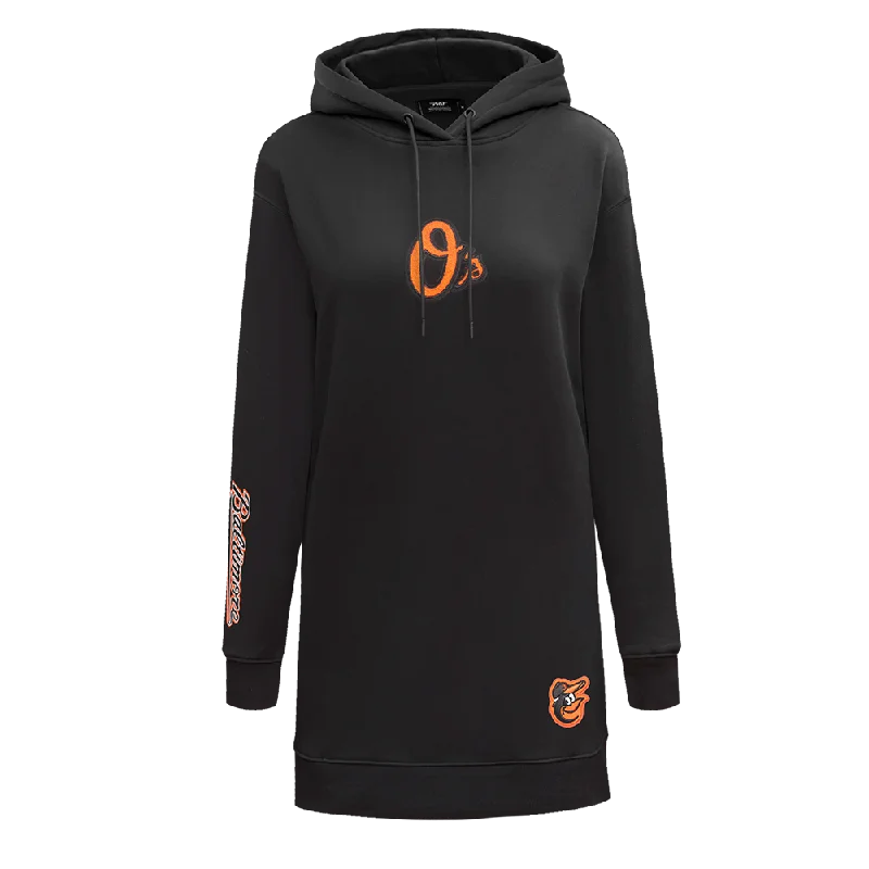 MLB BALTIMORE ORIOLES CLASSIC WOMEN'S FLC HOODIE DRESS (BLACK)