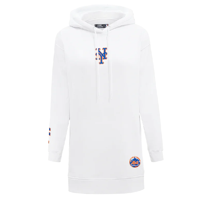 MLB NEW YORK METS CLASSIC WOMEN'S FLC HOODIE DRESS (WHITE)