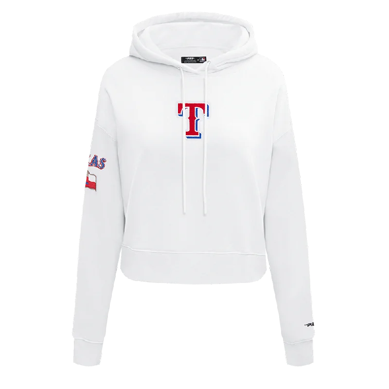 MLB TEXAS RANGERS CLASSIC WOMEN'S CROPPED FLC PO HOODIE (WHITE)