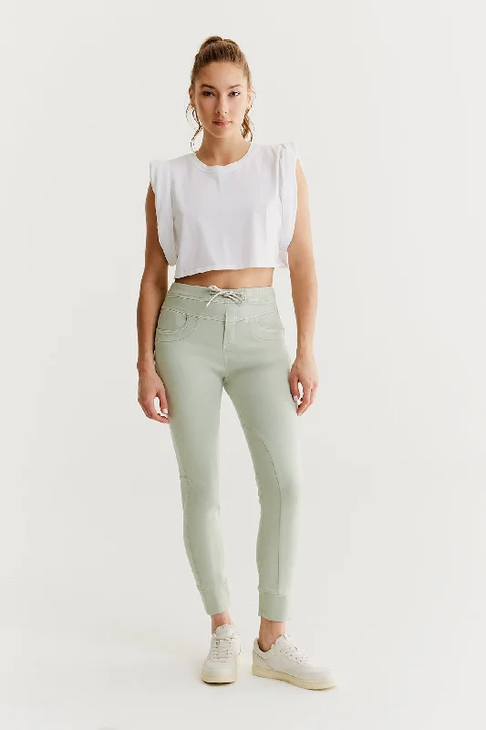 Mila Mid Waist Jogger 5 Pocket Ankle Pants Mint