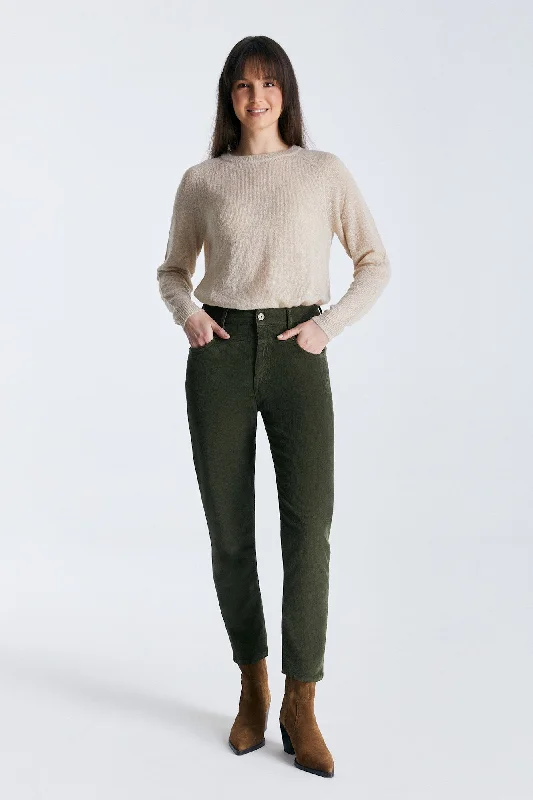 Victoria Cord Mid Waist Pants Green