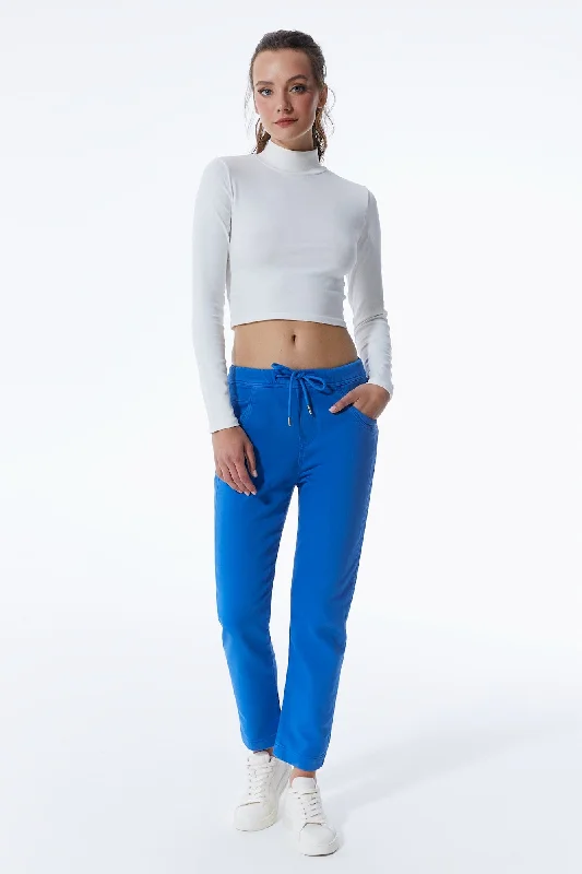 Ella Mid Waist Jogger 5 Pocket Ankle Pants Saks Blue