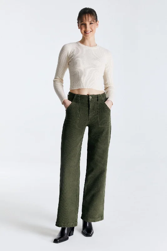 Lulu Cord High Waist Jeans Green