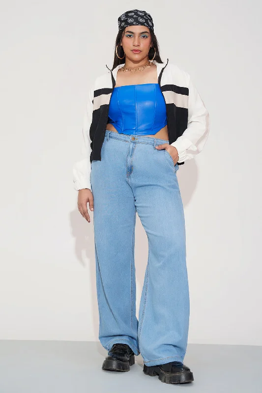 Breeze Blue Curve Denim Korean Pants