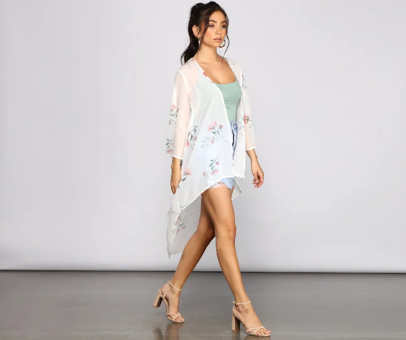 Flirty And Floral High Low Chiffon Kimono