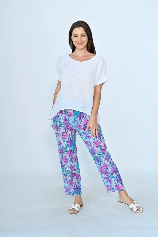 Leela Linen Pants - Purple/Aqua Floral (SALE)