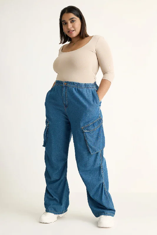 Denim Lightweight Pleated Cargo Pants