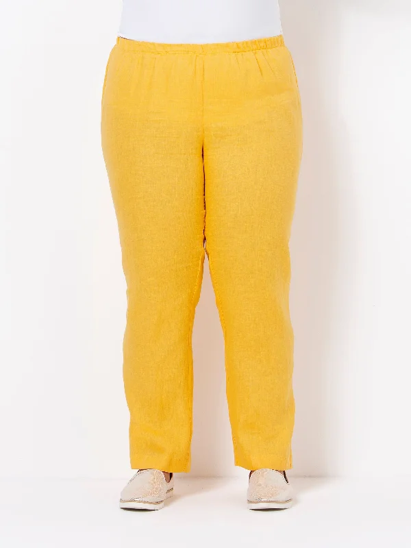 Bright Mustard Slim Leg Linen Pant