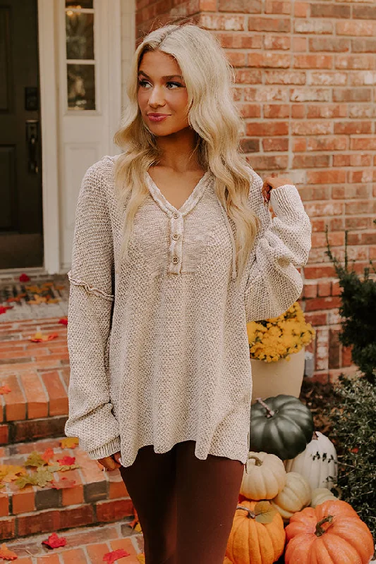 Bonfire Cozy Knit Hoodie in Warm Taupe