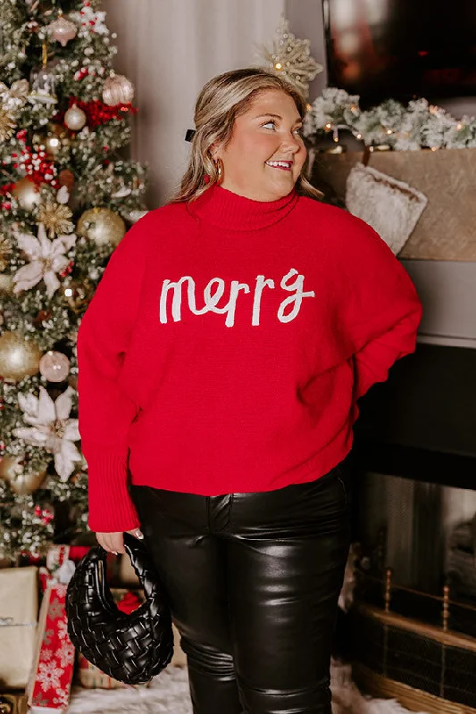 Merry Turtle Neck Sweater In Red Curves