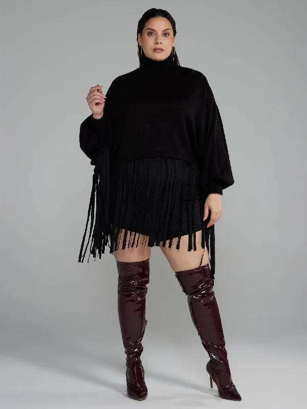 Mockneck Fringe Hem Sweater