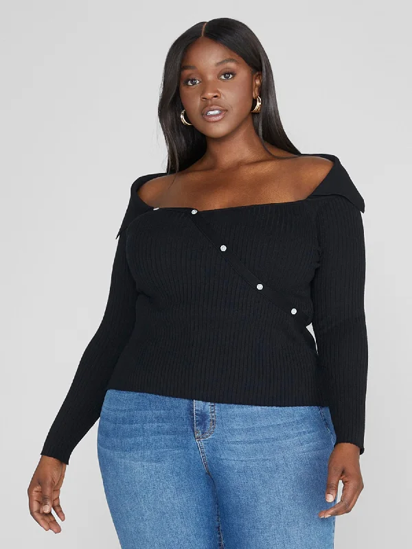 Norma Off-The-Shoulder Asymmetrical Button Sweater