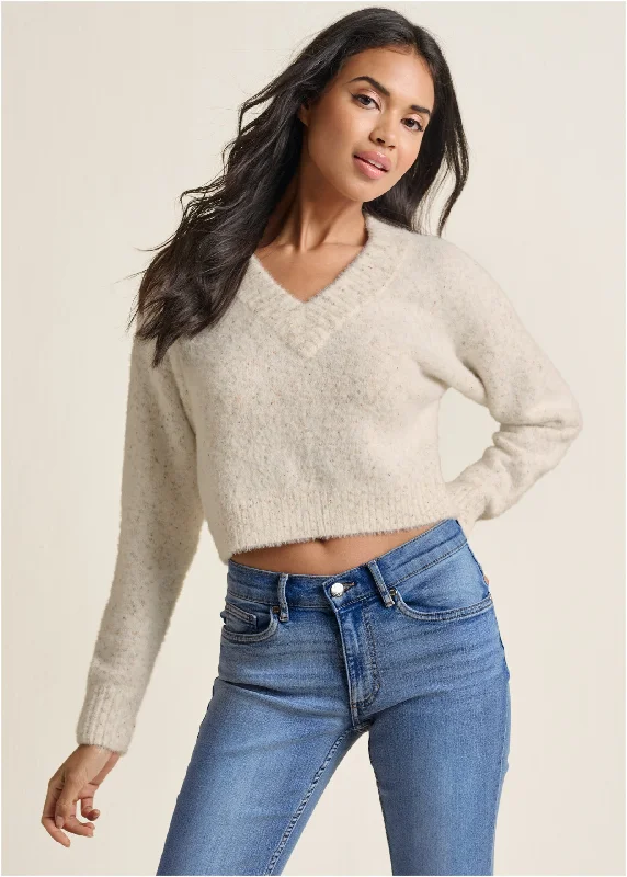 V-Neck Sweater - White Multi