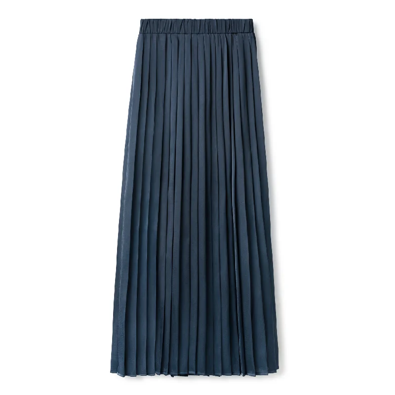 Silk Pleated Skirt  IN: Navy