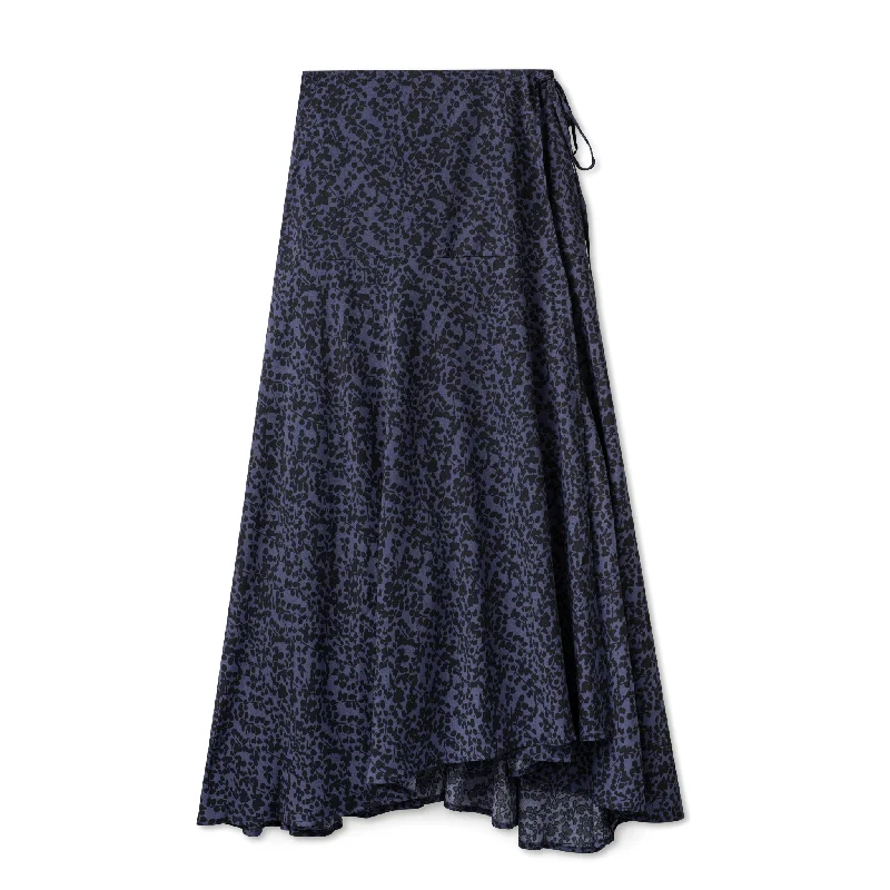 Wrap High Low Skirt IN: Blue Black Print