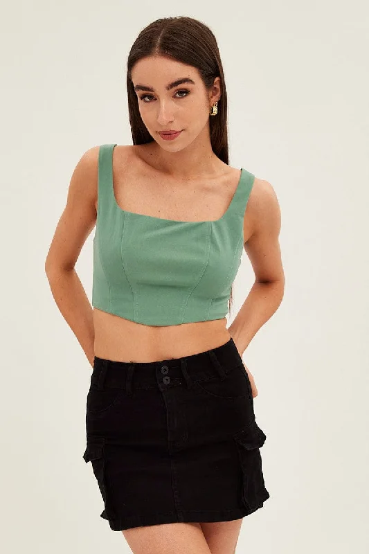 Black Cargo Utility Denim Mini Skirt