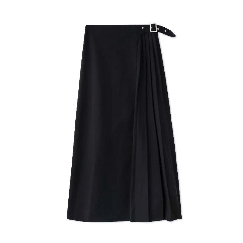 Long Buckle Waist Skirt - Black