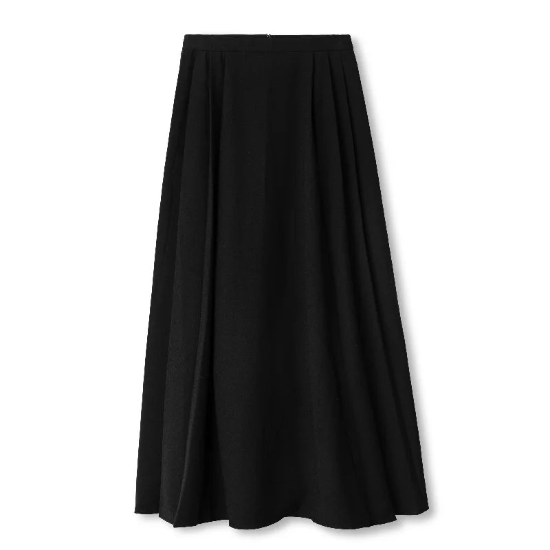 Long Side Pleated Skirt - Black