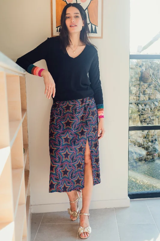 Rosalind Skirt - Black, Rainbow Star Explosion