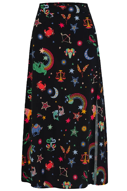 Rosalind Skirt - Black, Zodiac Rainbow Skies