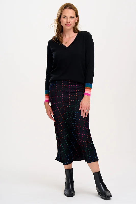 Sita Midi Skirt - Black, Rainbow Star Lattice