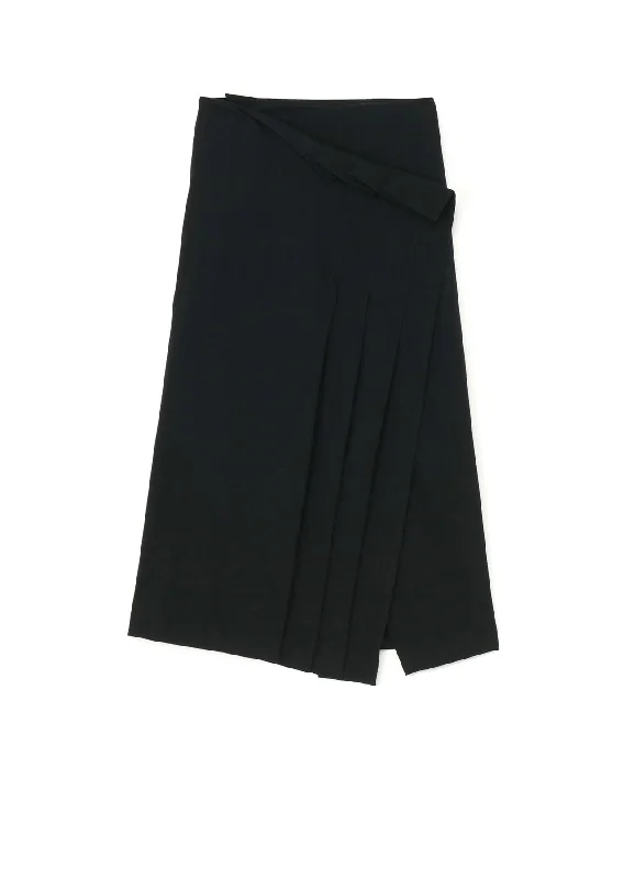 WRINKLED WOOL/RAYON TWILL PLEATED WRAP SKIRT