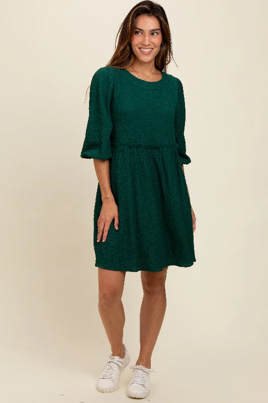 Forest Green Knit Ruffle Trim Dress