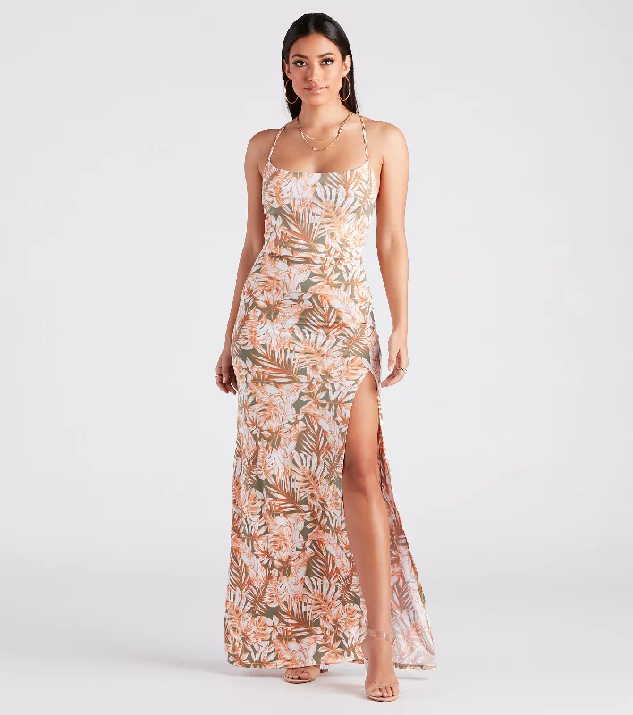 Getaway Bound Tropical Cowl Neck Maxi Dress