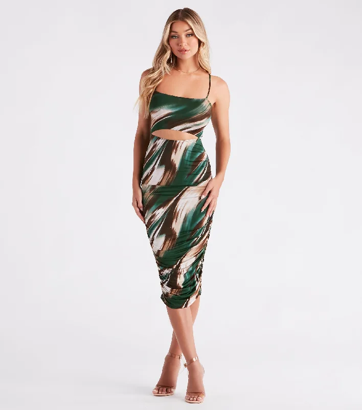 Stand Out Marble Print Cutout Midi Dress