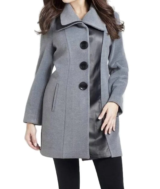 Faux Leather Accent Car Coat In Gray/black