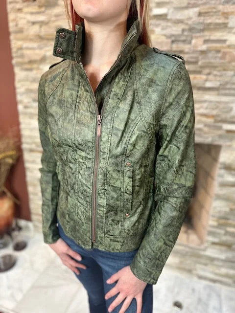 Ladies Leather Jacket - (3B532) GRN/OLV