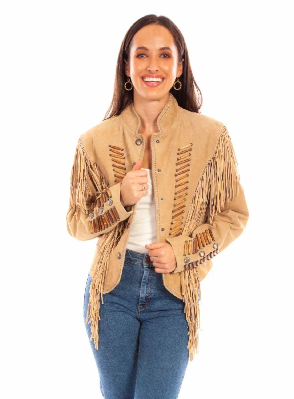 Scully Womens Whip Stitch Fringe Old Rust Leather Leather Jacket